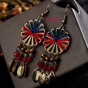 Boho Woven Hoop Beaded Tassel Drop Earrings